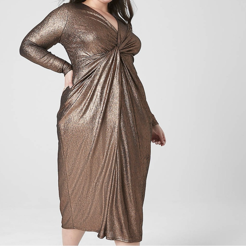 Lane Bryant Gold Metallic Twist-Waist Dress‎ Size 14/16